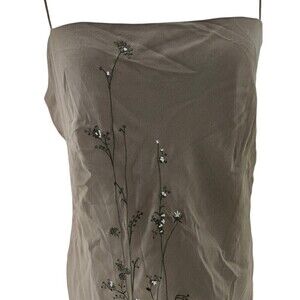 Express Vintage 100% Silk Y2K Olive Green Embroidered Dress Size 12